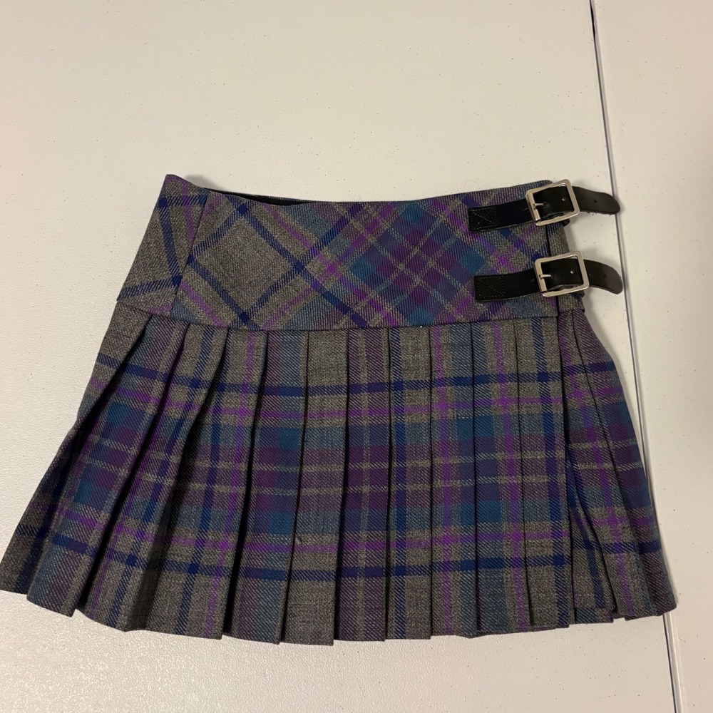 Motherwell Scotland Wool Plaid Pleated Kilt Skirt Grey Purple Girls 5/6 Mini d5